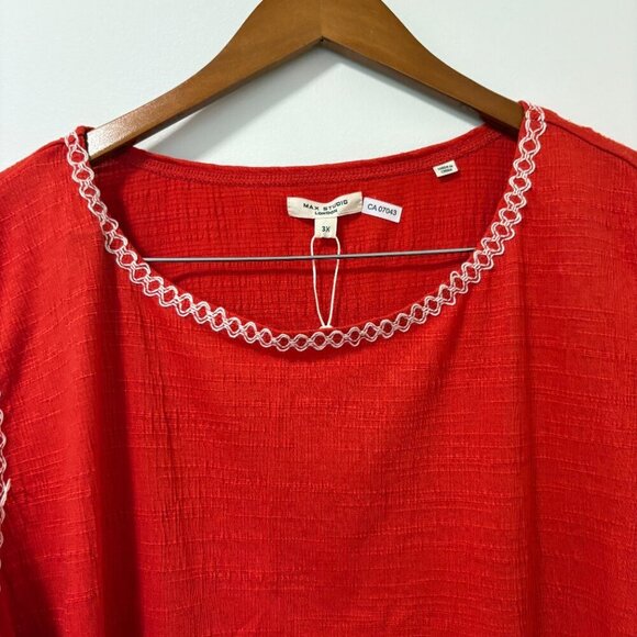 Max Studio London Blouse Short Sleeve Red White Flowy Size 3X Plus - Picture 8 of 12